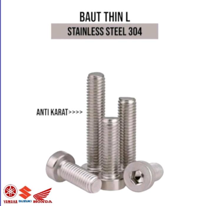 (1pcs) SS304 Baut Thin M4x6