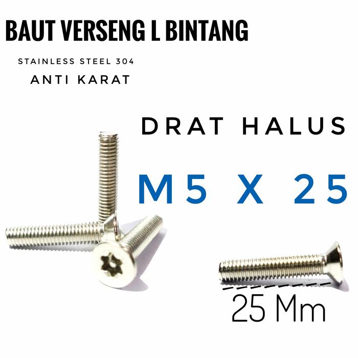 (1pcs) SS304 Baut Verseng Torq w/pin M5x25