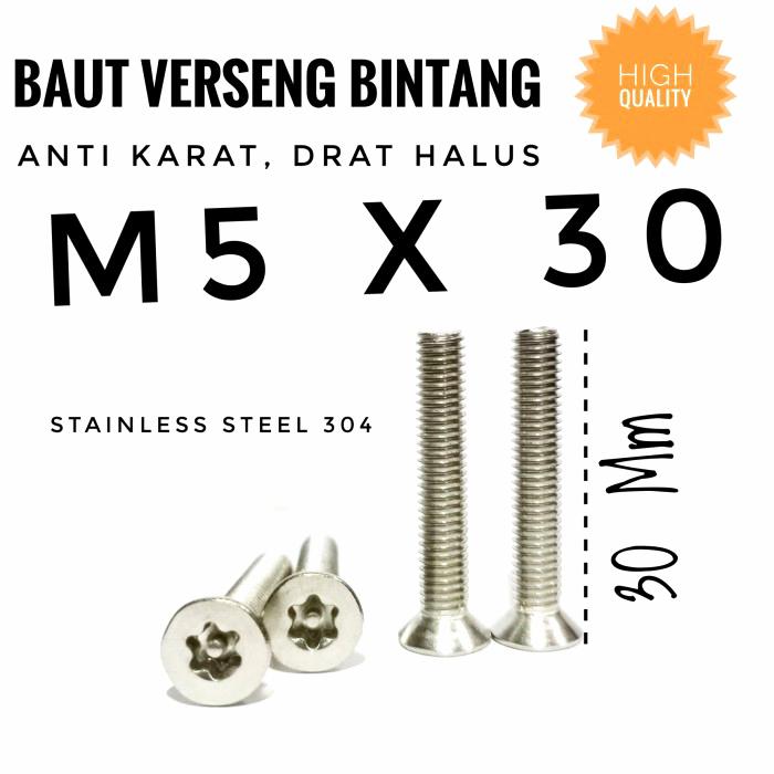 (1pcs) SS304 Baut Verseng Torq w/pin M5x30