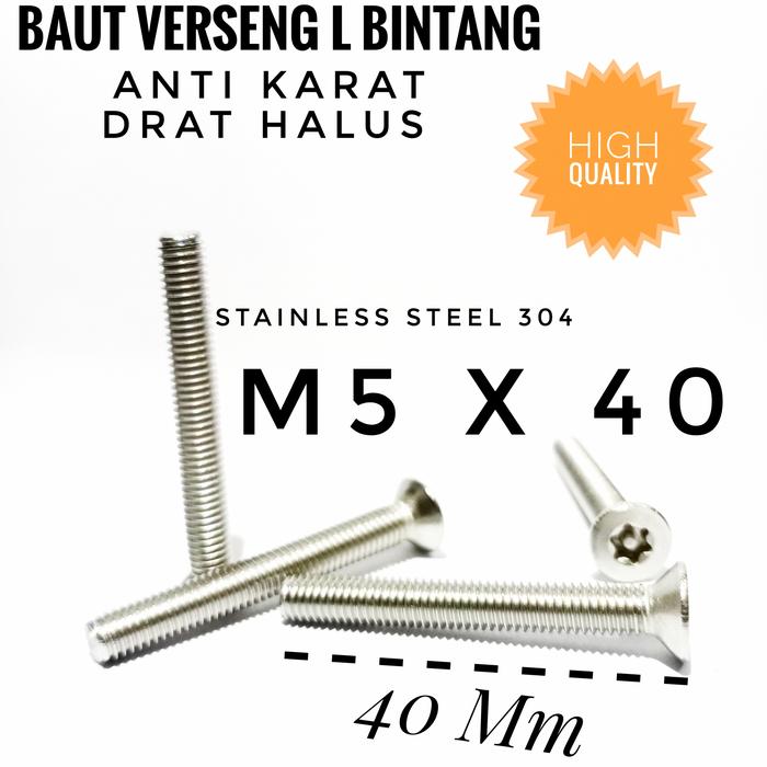 (1pcs) SS304 Baut Verseng Torq w/pin M5x40