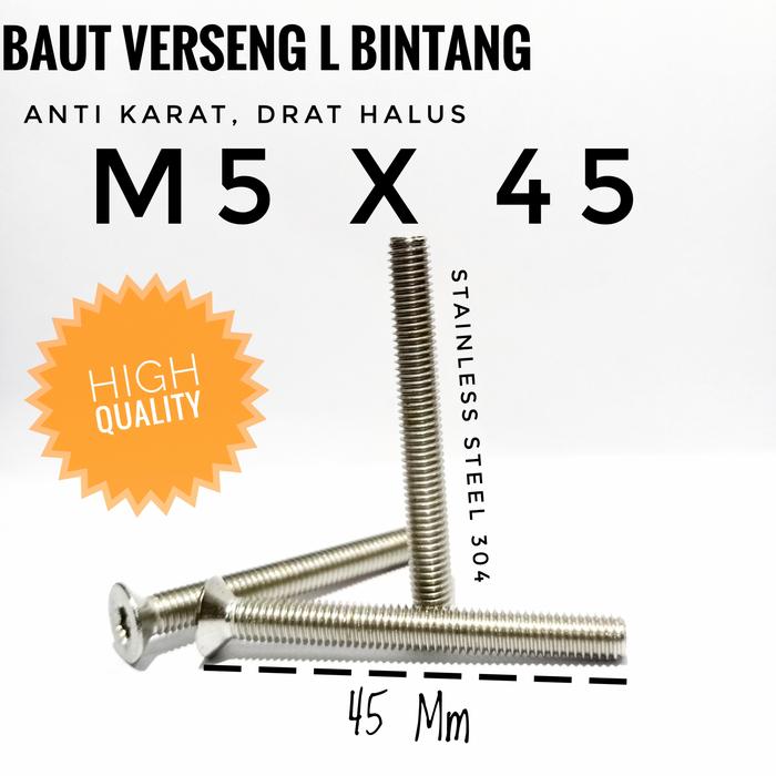 (1pcs) SS304 Baut Verseng Torq w/pin M5x45
