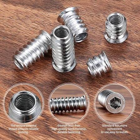 (1pcs) SS304 Hex Socket With Flange Wood Insert Nuts M6x20